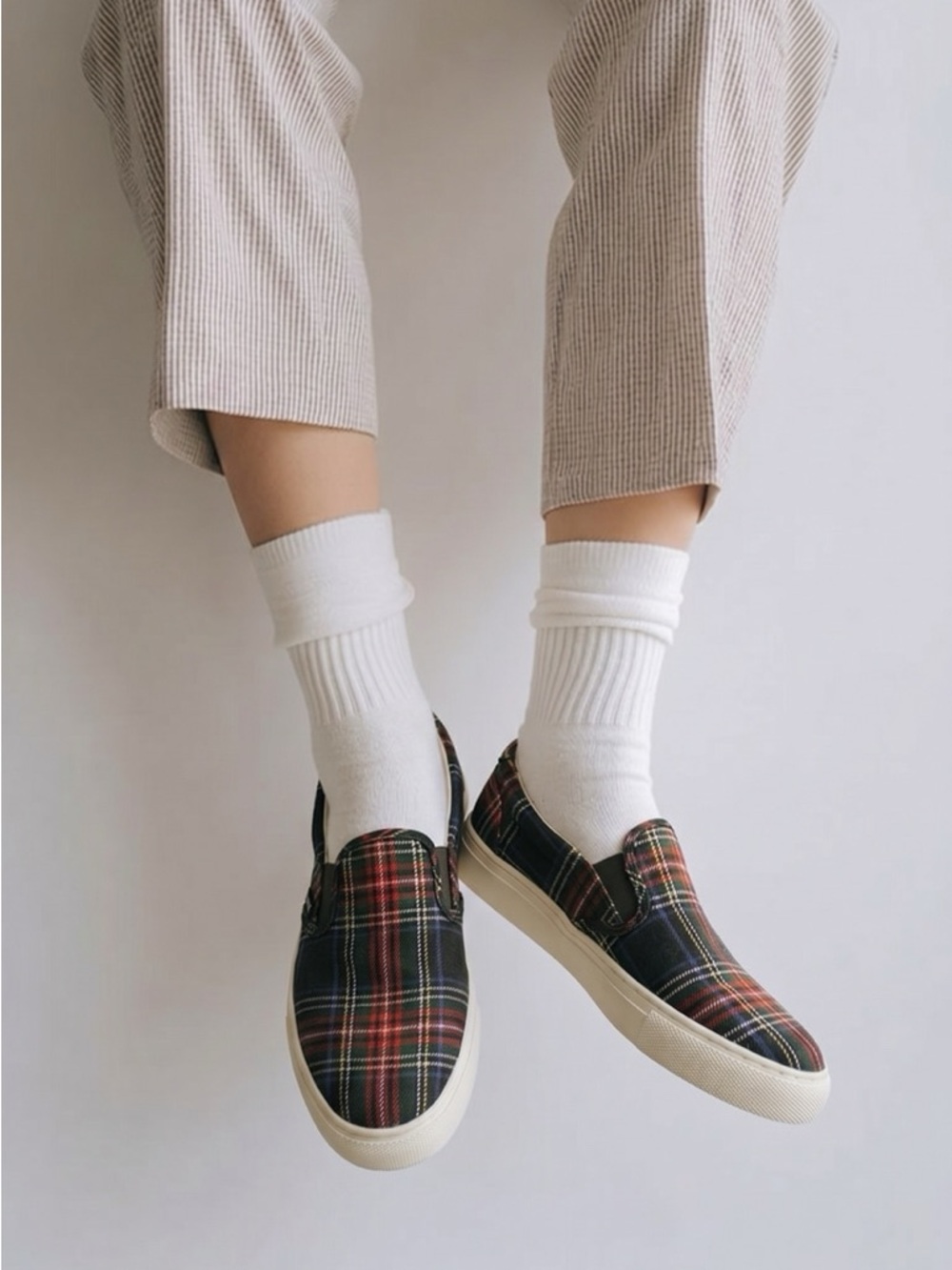 J. Crew Plaid Slip-On Sneakers in Black & Red Size 7.5